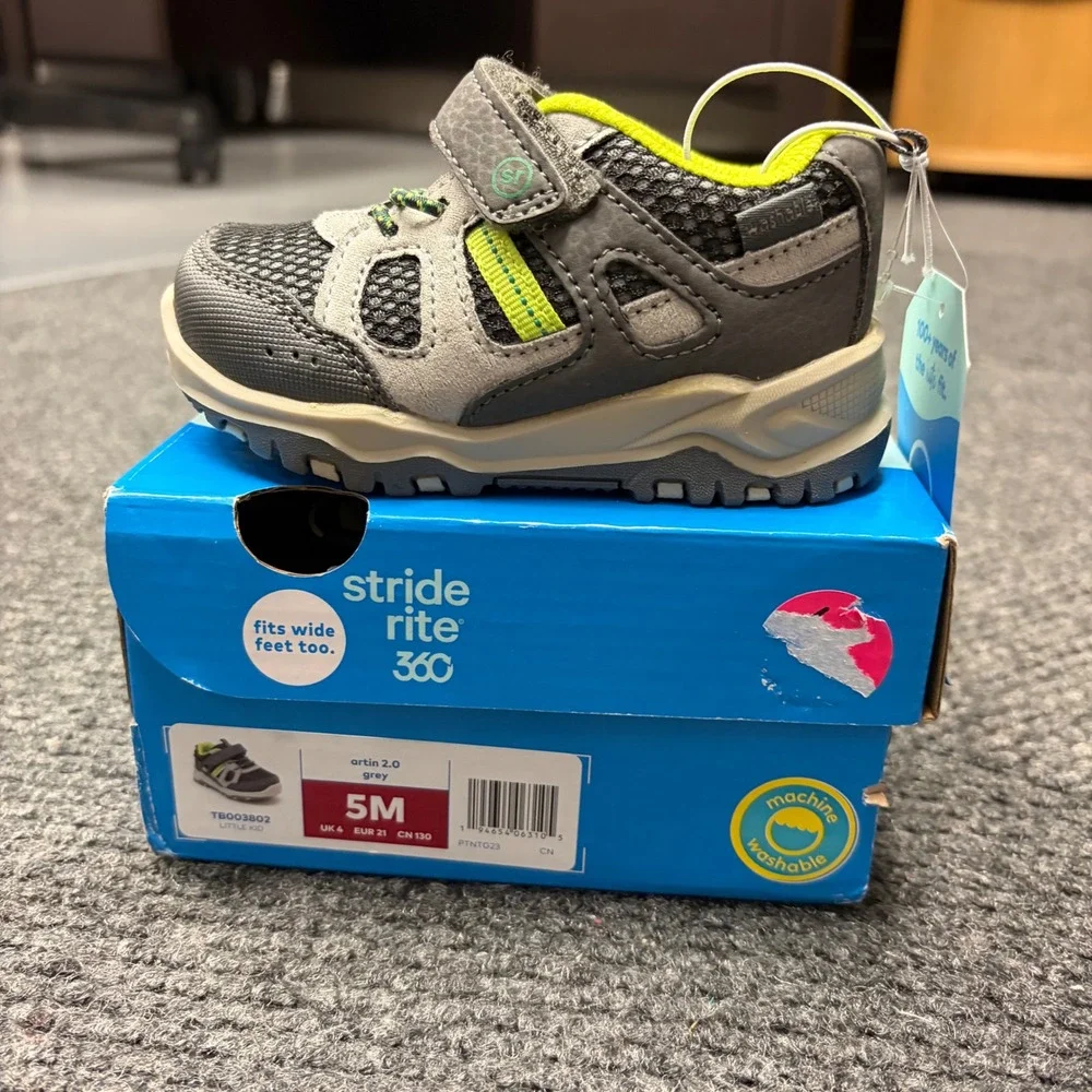 Stride Rite 360 Artin 2.0 Grey Lime Toddler Sneakers TB003802 Size 5M Wide Fit